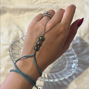 Turquoise Silver Hand Chain Bracelet